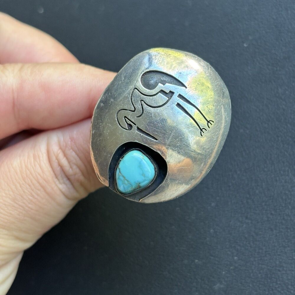 RARE! Vintage Native American Sterling Silver Turquoise Crane Bird Ring Sz 7 - Picture 2 of 7